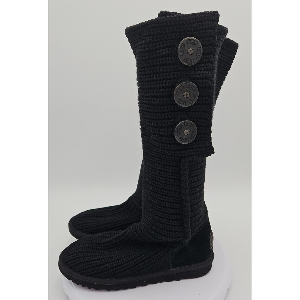 UGG Cardy #5819 Black Classic Tall Chunky Knit Sweater Slouchy Boots US/6 EU/37 - Picture 6 of 16